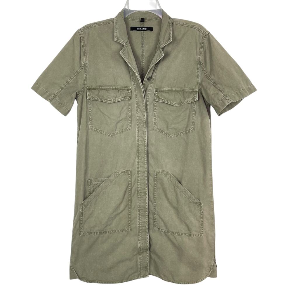J Brand Green Cargo Pocket Safari Cotton Utility Shirt Dress Button Up Women's M